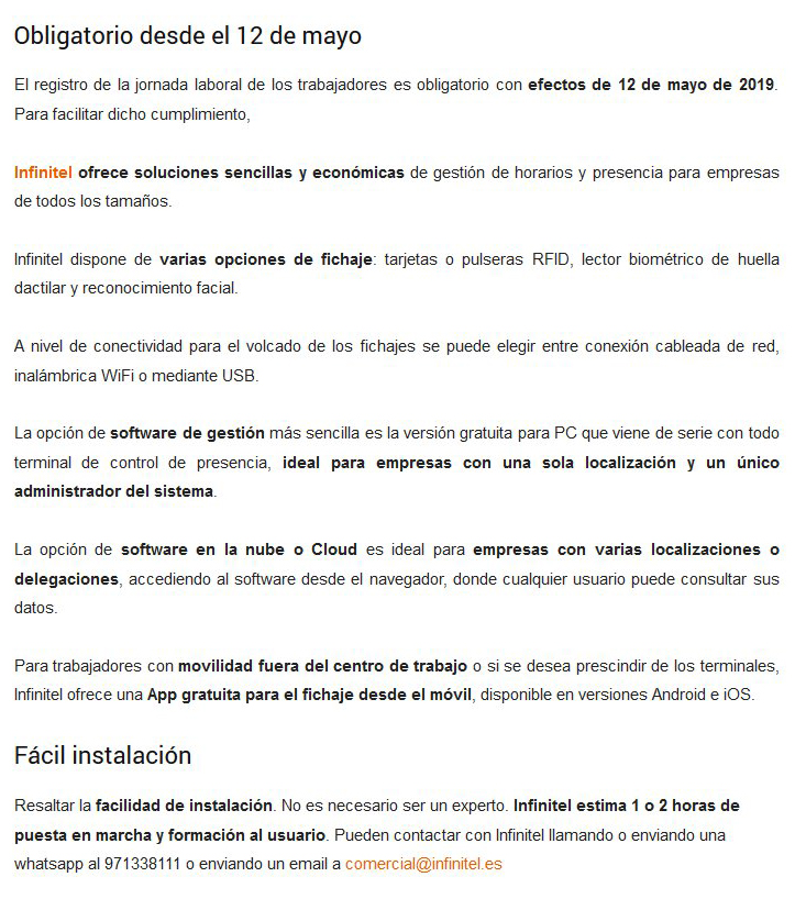 Infinitel simplifica el registro obligatorio de la jornada de trabajo2